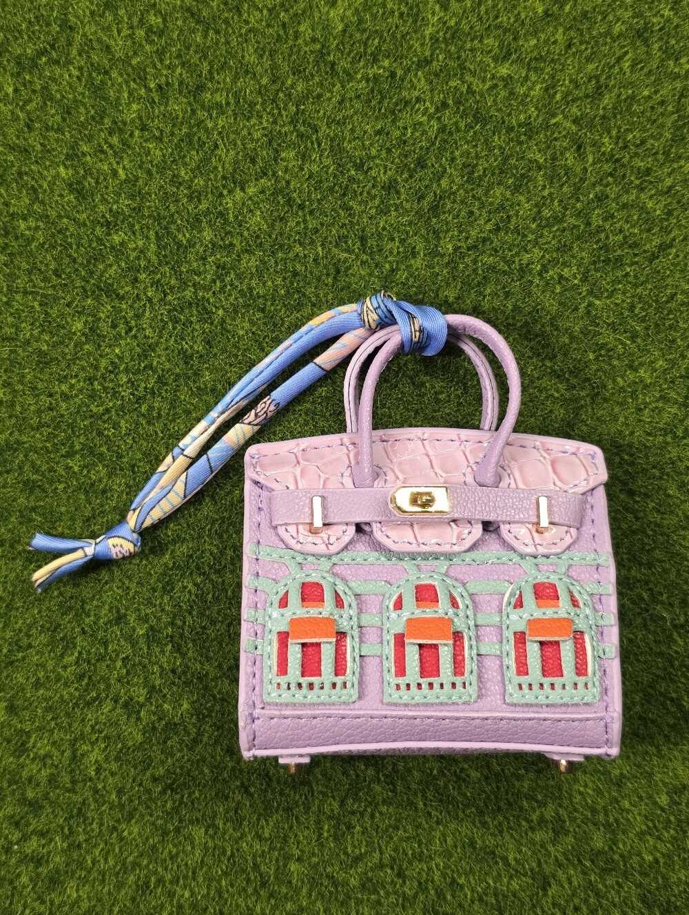 Leather Mini Tote Bag in Lilac with Scarf Accent